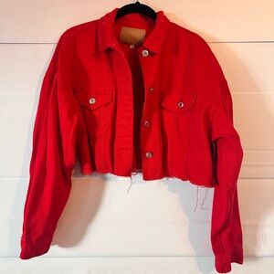 Red Cropped Denim Jacket
